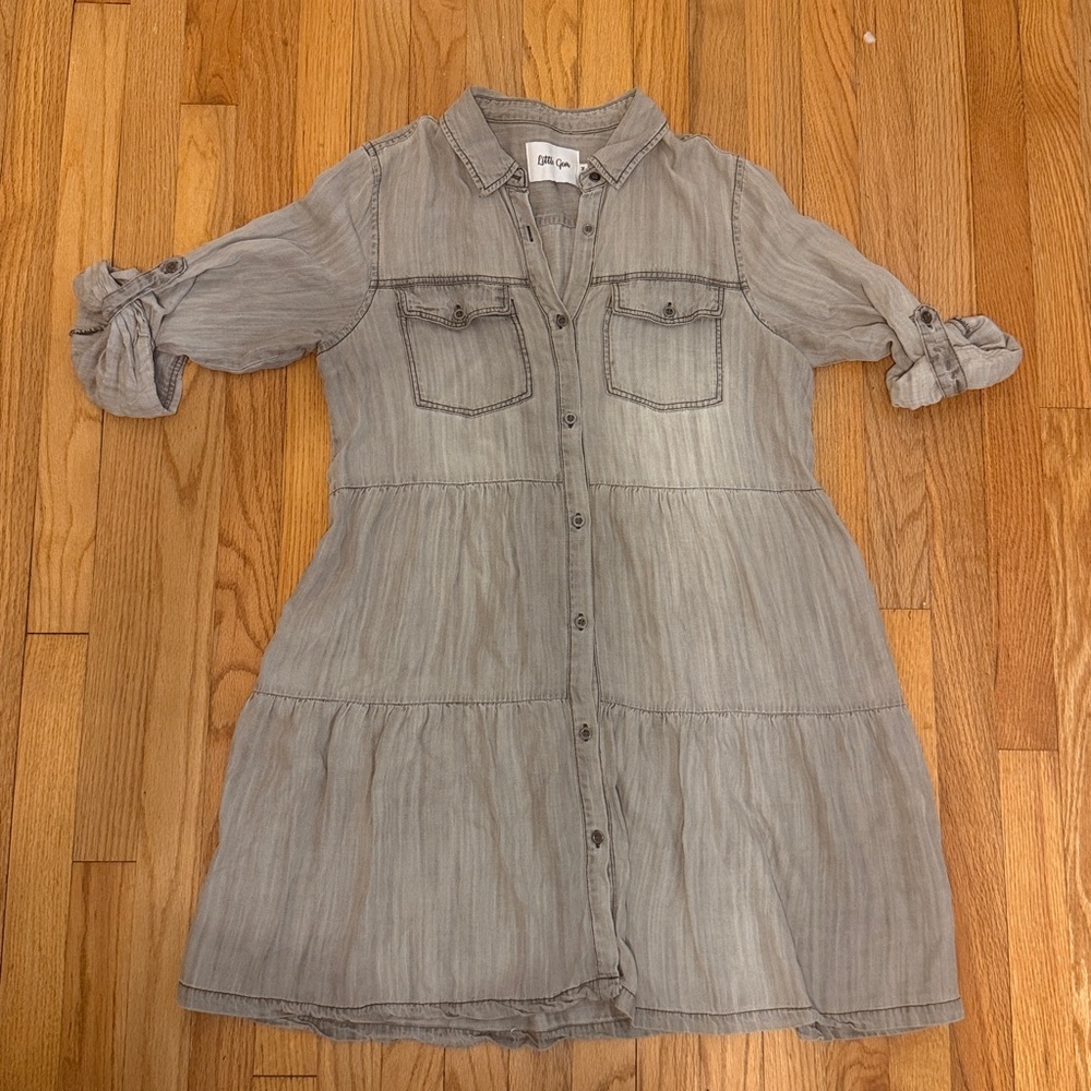 Grey Button-Front Mini Dress